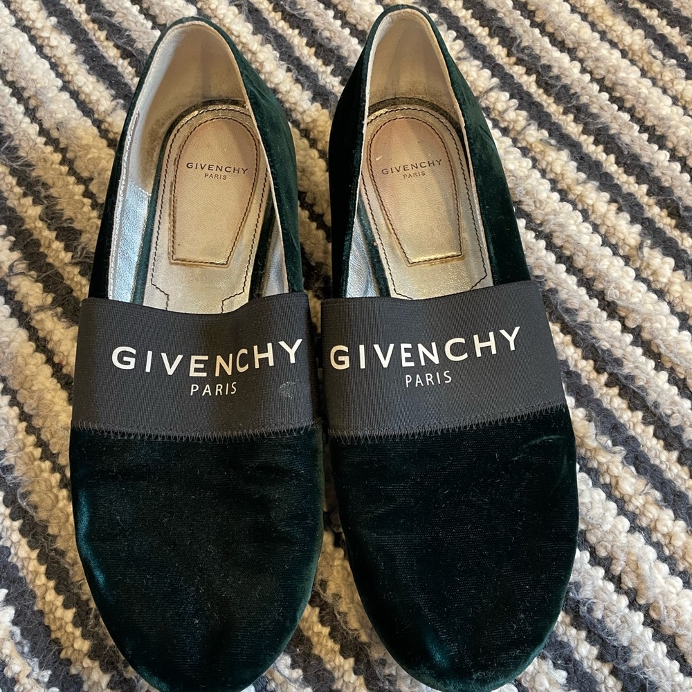 Green Velvet Givenchy slides